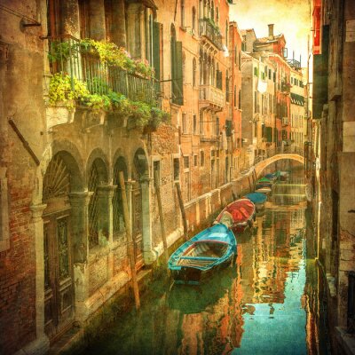Canvas Vintage beeld van de Venetiaanse grachten