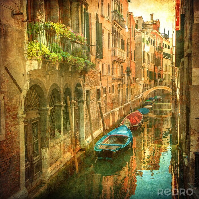 Canvas Vintage beeld van de Venetiaanse grachten