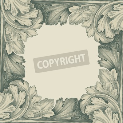 Canvas vintage border frame engraving with retro ornament pattern in antique rococo style decorative design