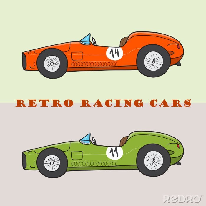 Canvas Vintage cartoon raceauto. Vector doodle illustratie
