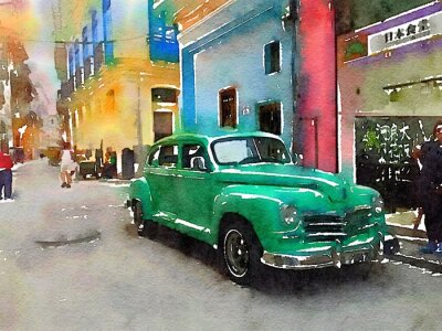Canvas Vintage classic car in Havana
