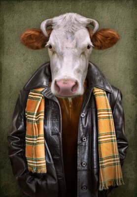 Vintage concept van een koe in kleding