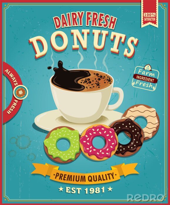 Canvas Vintage donut met koffie poster te ontwerpen