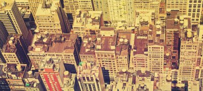 Canvas Vintage gefilterd panoramisch uitzicht over Manhattan daken.