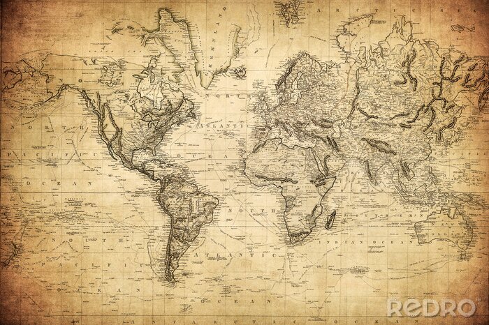 Canvas Vintage kaart van de wereld 1814 ..