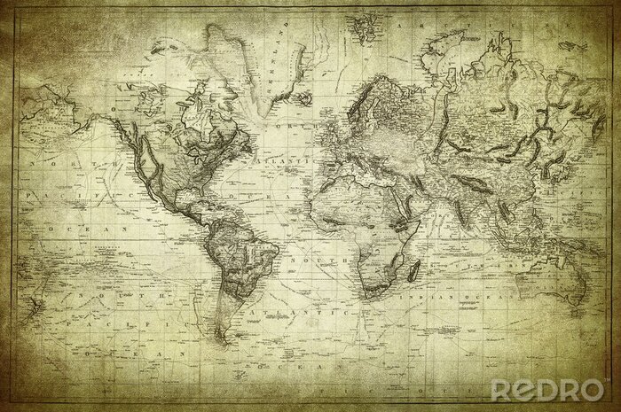 Canvas vintage kaart van de wereld