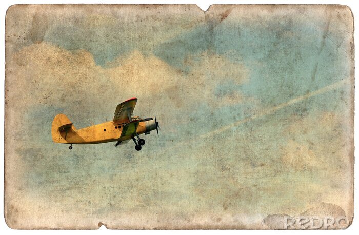 Canvas Vintage militaire postkaart geïsoleerde, vliegende tweedekker