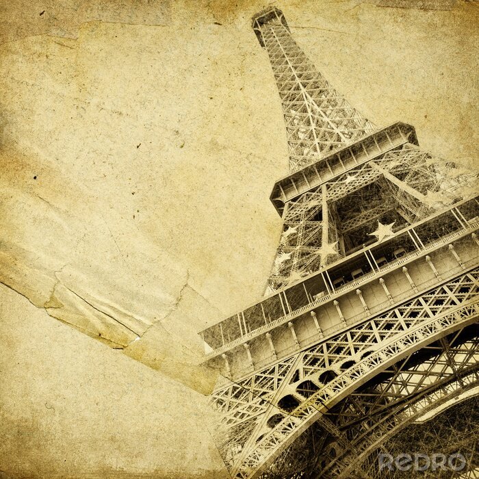Canvas vintage papier met Eiffeltoren