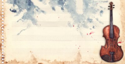 Canvas Vintage retro aquarel muziek blad viool muziekinstrument frame achtergrond textuur grunge achtergrond