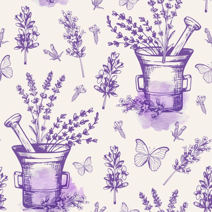 Canvas Vintage seamless pattern with lavender flowers