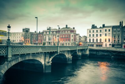 Canvas Vintage stijl beeld van Dublin Ierland Grattan Bridge