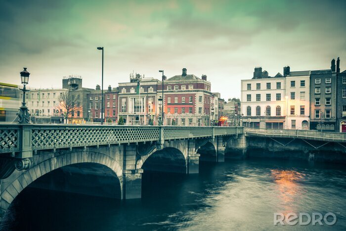 Canvas Vintage stijl beeld van Dublin Ierland Grattan Bridge