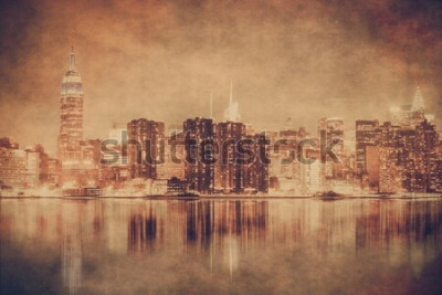 Canvas Vintage stijl New York City Manhattan skyline met grunge textuur