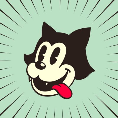 vintage toons: retro cartoon kat karakter glimlachen tong uit