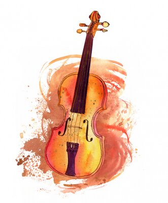 Canvas Vintage viool met aquarel textuur en copyspace