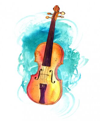 Vintage viool met aquarel textuur en copyspace