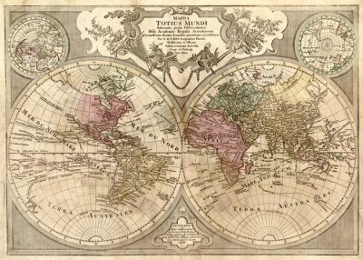 Vintage wereldkaart met hemisferen