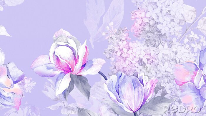 Canvas Violette bloemen in een boeket