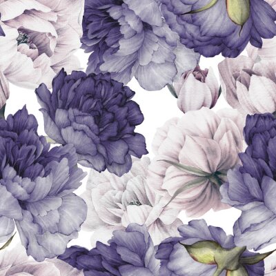 Canvas Violette en witte pioenrozen