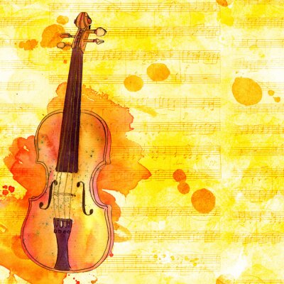 Canvas Viool op vervaagde bladmuziek, gouden toned design sjabloon