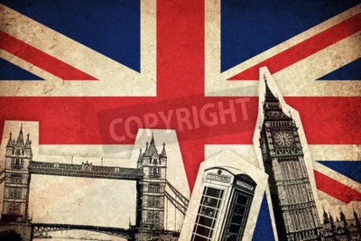 Canvas Vlag van het Verenigd Koninkrijk Engeland land met monumenten