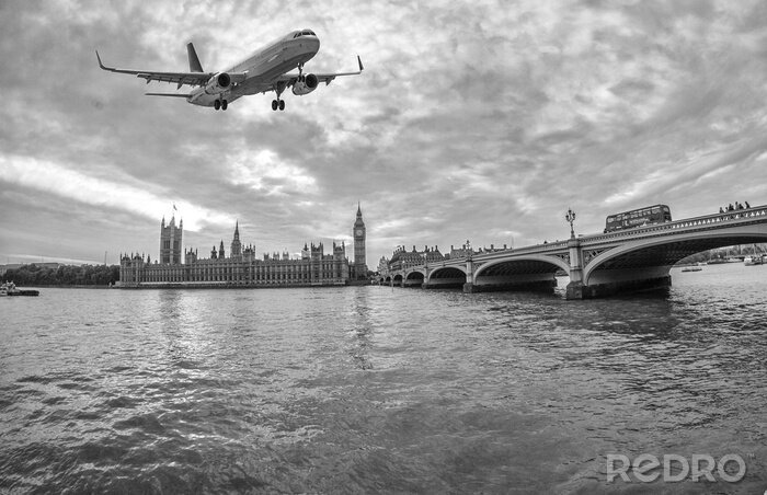 Canvas Vliegtuig over Londen