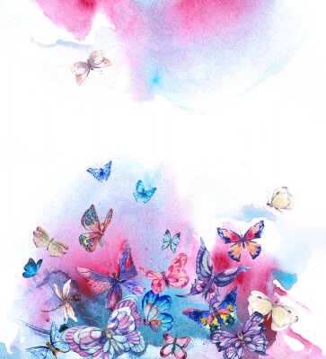 Canvas Vlinders in een blauwe aura