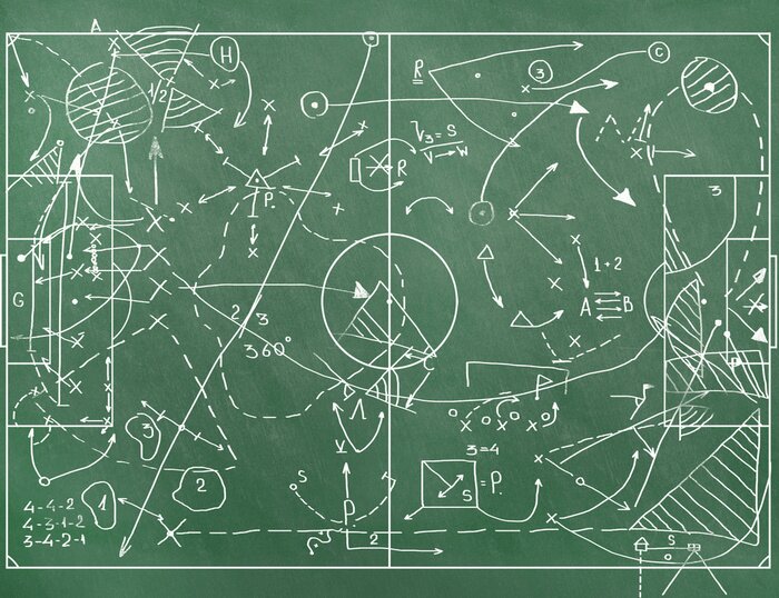 Canvas Voetbaltactieken op het groene bord