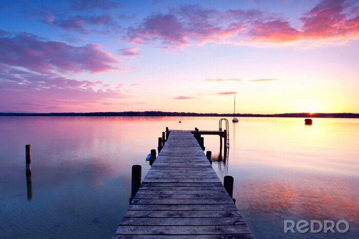 Canvas Voetgangersbrug over kleurrijke hemel