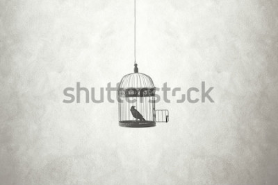 Canvas Vogel in een open kooi