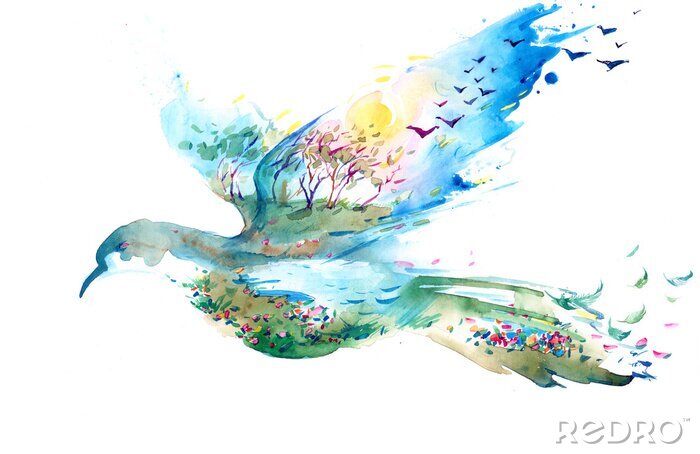 Canvas Vogels en een schilderachtig landschap