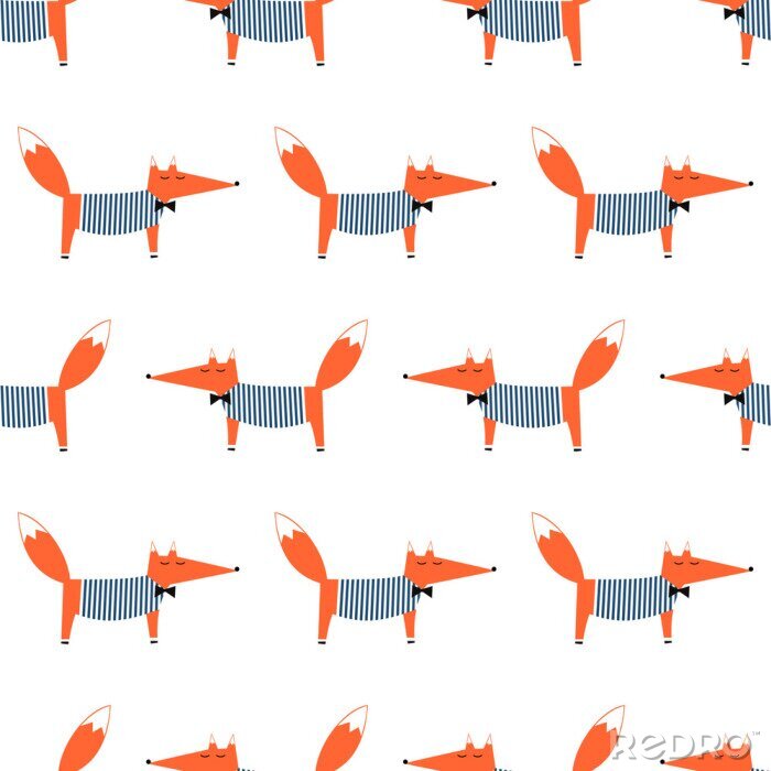 Canvas Vosjes met gestreepte bloesjes op een witte achtergrond