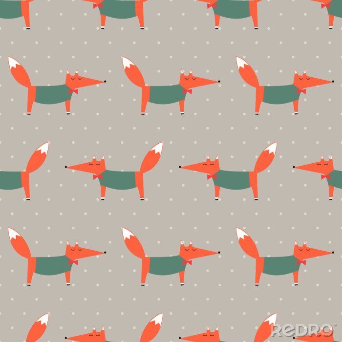 Canvas Vossen in groene truien op beige achtergrond