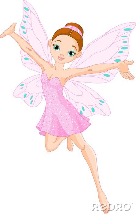 Canvas Vrolijke fee met roze vleugels