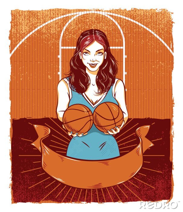 Canvas vrolijke vrouw met basketbalballen