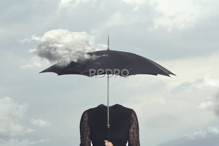 Canvas Vrouw met een zwarte paraplu