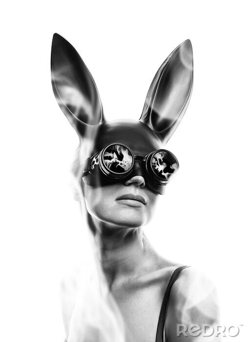 Canvas Vrouw met konijnenmasker