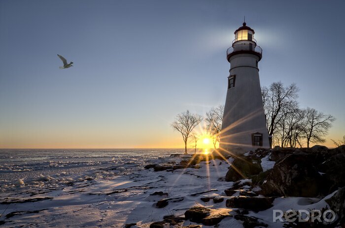 Canvas Vuurtoren in de winterzon