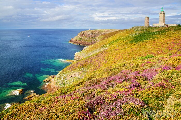 Canvas Vuurtoren op een kleurrijke weide