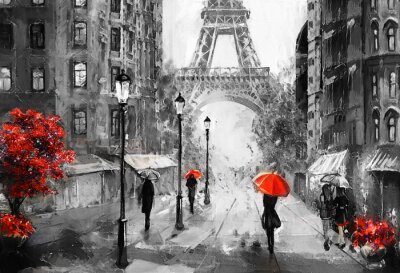Canvas Wandel door de regenachtige straten van Parijs