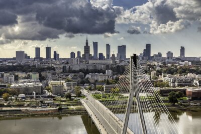 Canvas Warschau skyline achter de brug