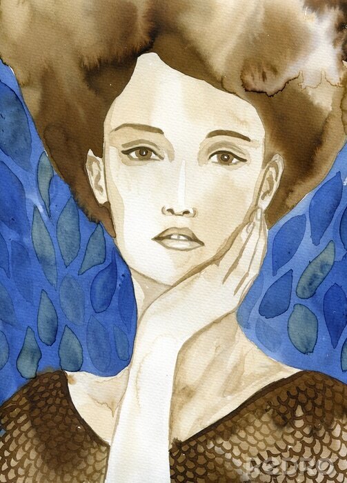 Canvas Watecolor portrait of a woman. 