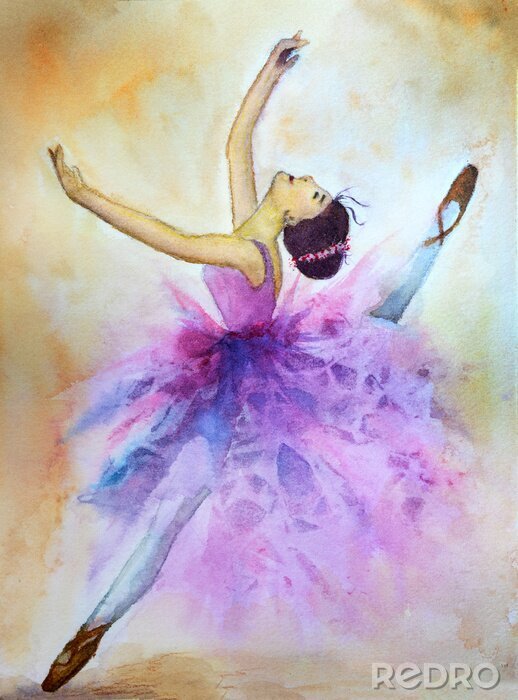Canvas Watercolor painting of soft sweet ballerina dancing