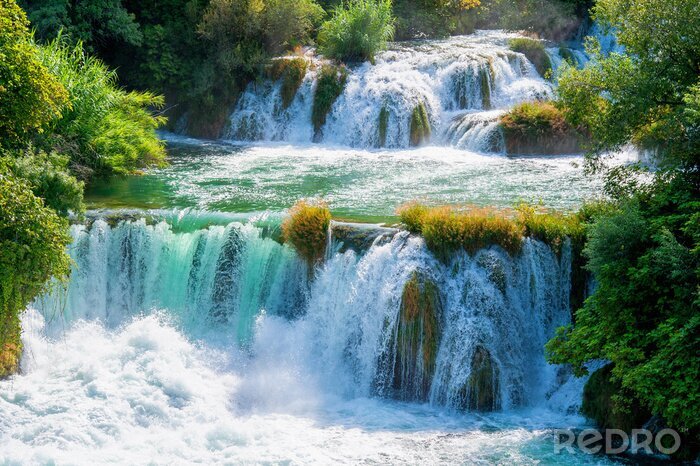 Canvas Waterval op een zomerse dag