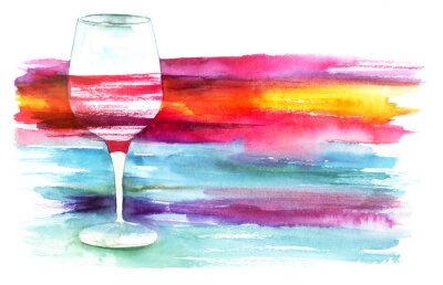 Canvas Waterverf het glas rode wijn met geschilderde textuur voor copyspace