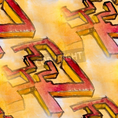 Canvas waterverf naadloze geel rood kubisme achtergrond