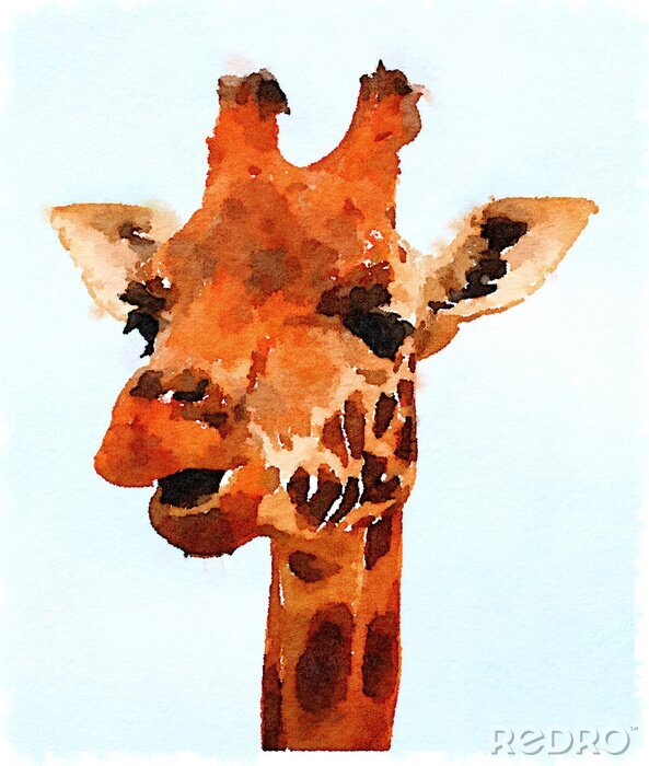 Canvas Waterverfportret met een girafhoofd