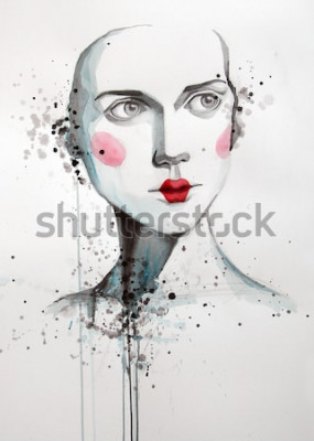 Canvas waterverfportret van mooie vrouw | handgemaakt | zelfgemaakt | schilderij