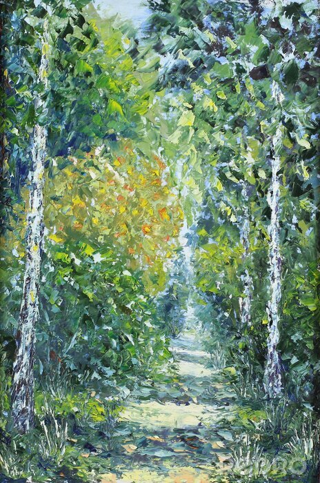 Canvas Weg in de zomer bos, olieverfschilderij