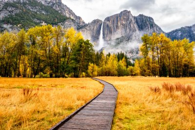 Canvas Weide met promenade in Yosemite National Park Valley in de herfst
